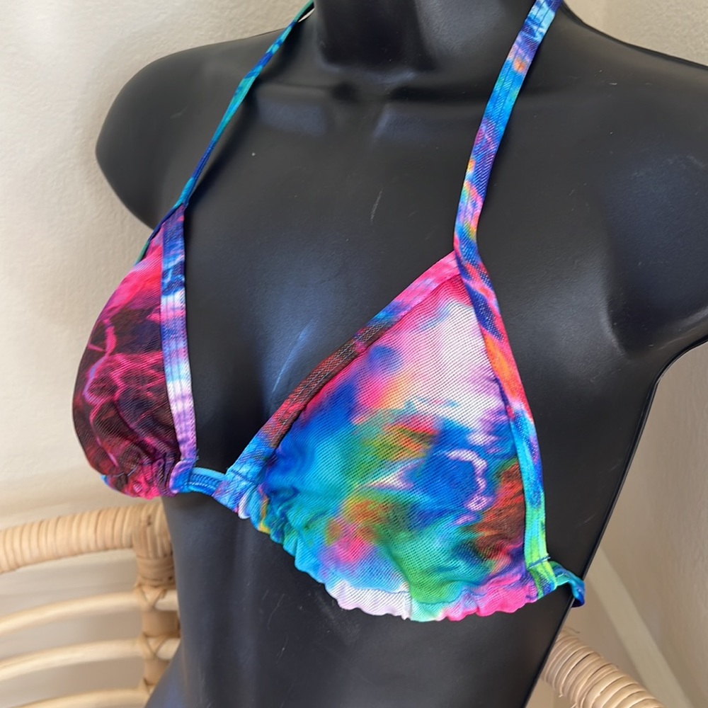 Net triangle rainbow tie-dye bikini top - Picture 2 of 5